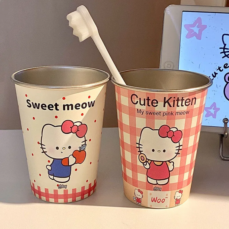 304 Stainless Steel Cute Cat Toothbrush Cup Set – Anti-Mold Family Bathroom Cup with Cartoon Design, Hygienic Kids Wash Cup for Couple & Children